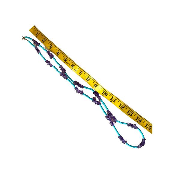 Long Strand of Purple Amethyst Chip Beads and Turquoise Bead Necklace - Picture 6 of 6